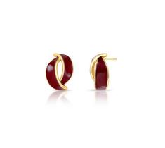 Brinco Curvo Esmaltado Vermelho Banhado a Ouro - 2cm x 1,4cm