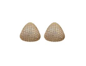 Brinco curvo triangular cravejado banhado a ouro - zircônias Brinco curvo triangular cravejado banhado a ouro - zircônias