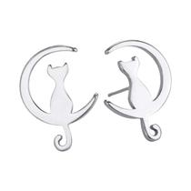 Brinco De Aço Inoxidável Feminino Gato Lunar Estilo Coreano Joia De Orelha Moderna Presente De