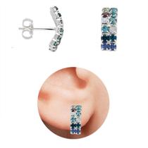 Brinco De Arco Com Strass Multicolorido PRI Style Folheado A Prata Antialérgico Brinco De Arco Com Strass Multicolorido PRI Style Folheado A Prata Antialérgico
