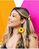 Brinco de Argola Aço Inox com Flor Girassol / Par de Brincos Argola Grande para Festas Carnaval Moda Blogueira Verão