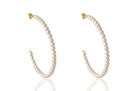 Brinco De Argola Com Pérolas Pequenas Folheado Em Ouro 18k F027