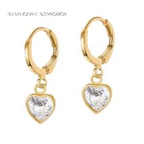 Brinco De Argola Com Pingente Coração Zircônia Aço Inox Banhado Ouro Adulto Infantil Feminino Menina