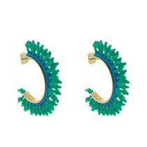 Brinco de argola demy cristais e miçangas verde