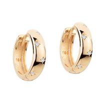 Brinco de Argola Em Ouro 18k Com Diamantes 13mm Grossa Reforçada