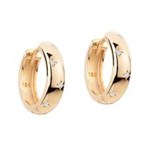 Brinco de Argola Em Ouro 18k Com Diamantes 13mm Grossa Reforçada