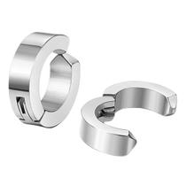 Brinco de Argola em Pressão em Aço Inoxidavel Prata/ Preto Brinco de Argola em Pressão em Aço Inoxidavel Prata/ Preto