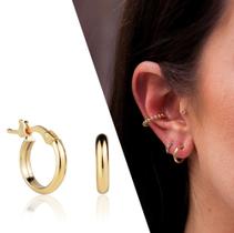 Brinco de Argola Lisa Click Com Trava Ouro 18k Meia Cana 11mm Brinco de Argola Lisa Click Com Trava Ouro 18k Meia Cana 11mm