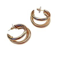 Brinco de Argola Média Tripla com Fio Riscado Prata ou Dourado Brinco de Argola Média Tripla com Fio Riscado Prata ou Dourado