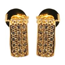 Brinco de argola retangular cravejado de zircônia banho em ouro 18k Brinco de argola retangular cravejado de zircônia banho em ouro 18k