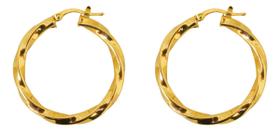 Brinco De Argola Torcida 30mm Tubo Trava Ouro 18k