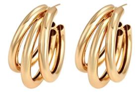 Brinco De Argola Tripla Dourado