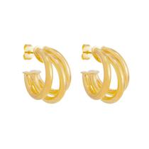 Brinco de argola tripla tubo liso enola p folheado a ouro 18k