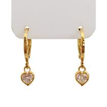 Brinco de Argolinha Ponto de Luz Coração Zircônia Folheado a Ouro 18k