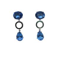 Brinco de banho de ouro branco oval pedra natural azul