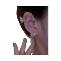 Brinco De Borboleta Com Zircônia Brilhante Para Mulheres, Clip De Orelha Com Franjas, Joias Para