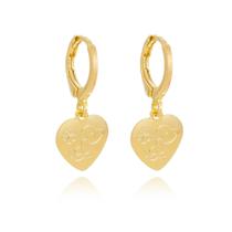 Brinco de Coração com desenho Cachorro Semi Joias Banhado Ouro 18k Brinco de Coração com desenho Cachorro Semi Joias Banhado Ouro 18k