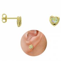 Brinco De Coração Com Pedra Acrílica PRI Style Folheado A Ouro 18K Antialérgico Na Cor Boreal