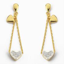 Brinco de corrente com detalhe em Coração Cravejado com Zircônia Banhado a Ouro 18k Brinco de corrente com detalhe em Coração Cravejado com Zircônia Banhado a Ouro 18k