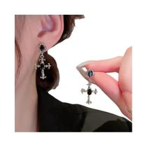 Brinco De Cristal Preto Em Forma De Cruz Para Mulheres E Meninas, Joia De Moda Punk Para Halloween,