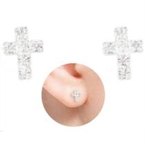 Brinco De Cruz Em Strass PRI Style Folheado A Prata Antialérgico - BSPRI5324 P