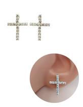 Brinco de Cruz Strass Cristal Folheado Ouro 18k Antialérgico Brinco de Cruz Strass Cristal Folheado Ouro 18k Antialérgico