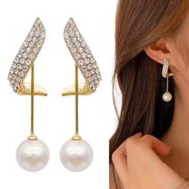 Brinco de Festa Perola Strass Luxo Elegante Noiva Madrinha