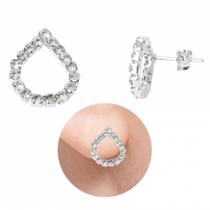 Brinco De Gota Com Pedras De Strass Folheado A Prata Antialérgico - BSPRI5300 P