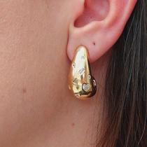 Brinco De Gota Com Zirconia Folheado A Ouro
