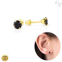 Brinco de Ouro 10K 416 Zircôna Preta 4mm para Bebês Crianças e Adultos Brinco de Ouro 10K 416 Zircôna Preta 4mm para Bebês Crianças e Adultos