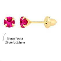 Brinco de Ouro 10K 416 Zircônia 2,5mm para Recém Nascidos, Bebês, Crianças e Adultos