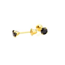 Brinco de Ouro 10k 416 Zircônia Preto 3mm Recém Nascido Infantil e Adulto Brinco de Ouro 10k 416 Zircônia Preto 3mm Recém Nascido Infantil e Adulto