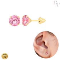 Brinco de Ouro 10K 416 Zircônia Rosa de 4mm para Bebês, Crianças e Adultos - GIFT PLACE