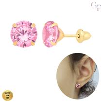 Brinco de Ouro 10K 416 Zircônia Rosa de 6mm Infantil e Adultos Brinco de Ouro 10K 416 Zircônia Rosa de 6mm Infantil e Adultos