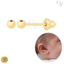Brinco De Ouro 10k Bolinha 2,5mm Bebê Recém-nascido com Nota Fiscal e Pronta Entrega