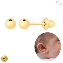 Brinco de Ouro 10k Bolinha 3mm para Recém Nascido, Crianças e Adultos Garantia de Ouro Vitalícia