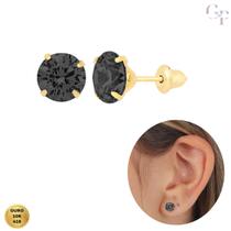 Brinco De Ouro 10k com Pedra Zircônia Preta De 6mm Infantil e Adulto Entrega Imediata