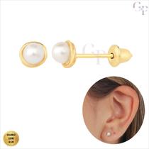 Brinco de Ouro 10k Com Pérola Natural Rococó De 3mm Adulto e Infantil com Nota Fiscal e Garantia Brinco de Ouro 10k Com Pérola Natural Rococó De 3mm Adulto e Infantil com Nota Fiscal e Garantia