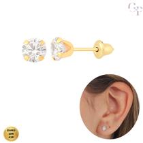 Brinco de Ouro 10K Zircônia Branca Transparente de 4mm Infantil e Adulto Entrega Imediata Brinco de Ouro 10K Zircônia Branca Transparente de 4mm Infantil e Adulto Entrega Imediata