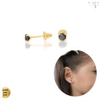 Brinco de Ouro 10K Zircônia Preta 2,5mm para Recém Nascido Bebês Crianças e Adultos Entrega Imediata Brinco de Ouro 10K Zircônia Preta 2,5mm para Recém Nascido Bebês Crianças e Adultos Entrega Imediata