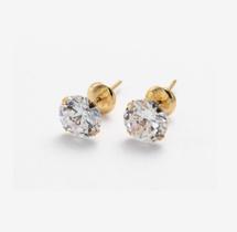 Brinco de Ouro 18k 5mm Zircônia BRANCA Adulto Calice