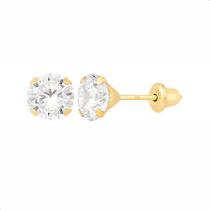 Brinco de Ouro 18K 750 com Pedra Zircônia de 5mm Adulto Infantil