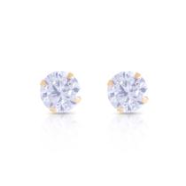 Brinco De Ouro 18k 750 Com Zirconia Redonda De 7mm Brinco De Ouro 18k 750 Com Zirconia Redonda De 7mm
