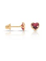 Brinco De Ouro 18k 750 Coração 3mm Pedra Zirconia Vermelha Brinco De Ouro 18k 750 Coração 3mm Pedra Zirconia Vermelha