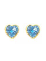 Brinco De Ouro 18k 750 Coração Azul Claro De Zirconia 6mm