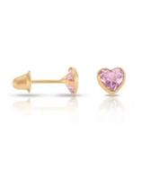 Brinco De Ouro 18k 750 Coração Rosa 3mm Pedra Zirconia