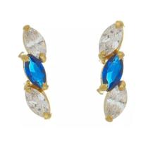 Brinco De Ouro 18k 750 Ear Cuff Pedras Zirconias Navates Azul
