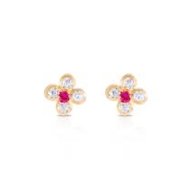 Brinco De Ouro 18k 750 Flor Margarida Com Zirconias Brinco De Ouro 18k 750 Flor Margarida Com Zirconias