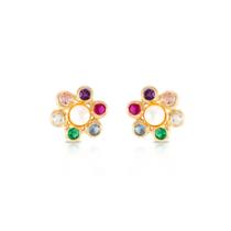 Brinco De Ouro 18k 750 Flor Pérola Natural Zircônias Mistas Brinco De Ouro 18k 750 Flor Pérola Natural Zircônias Mistas