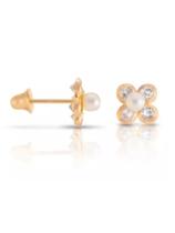 Brinco De Ouro 18k 750 Flor Zircônias Redondas Com Central Brinco De Ouro 18k 750 Flor Zircônias Redondas Com Central